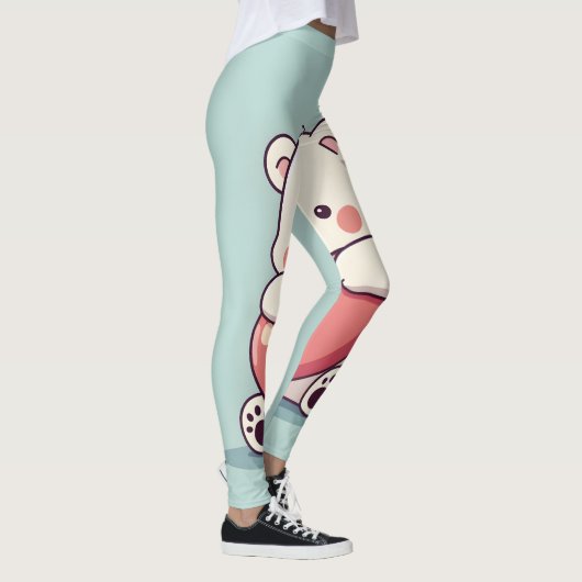 Polar Bear umarmt ein Herz auf einer hellblauen Ba Leggings (Rechts)