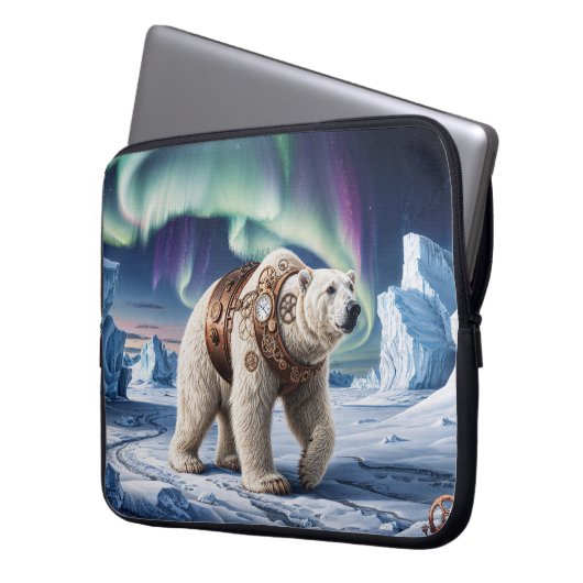 Polar Bear und Aurora Art Laptopschutzhülle (Vorderseite Links)