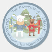 Polar Bear und Reindeer Blue Umschlag Aufklebers Runder Aufkleber (Vorderseite)