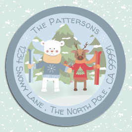 Polar Bear und Reindeer Blue Umschlag Aufklebers Runder Aufkleber