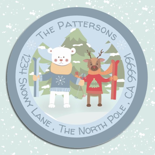 Polar Bear und Reindeer Blue Umschlag Aufklebers Runder Aufkleber