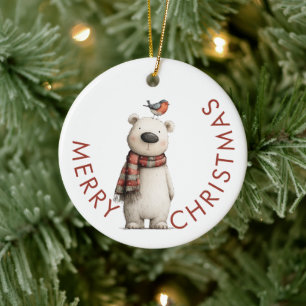 Polar Bear und Robin Frohe Weihnachten Keramik Ornament