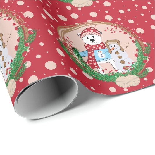 Polar Bear und Snowman Polka Dots Muster  Geschenkpapier (Rolleneckpunkt)