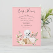 Polar Bear Watercolor Pink Babydusche Einladung (Stehend Vorderseite)