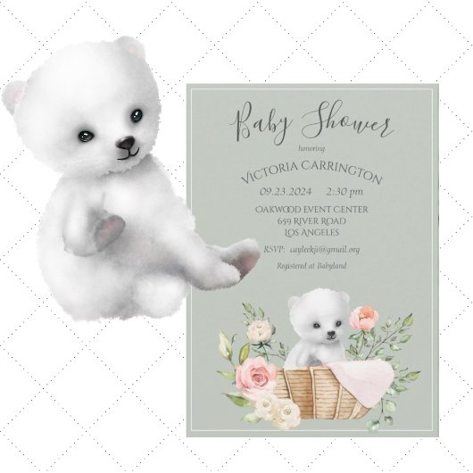 Polar Bear Watercolor Sage Green Baby Dusche Invit Einladung