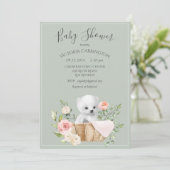 Polar Bear Watercolor Sage Green Baby Dusche Invit Einladung (Stehend Vorderseite)