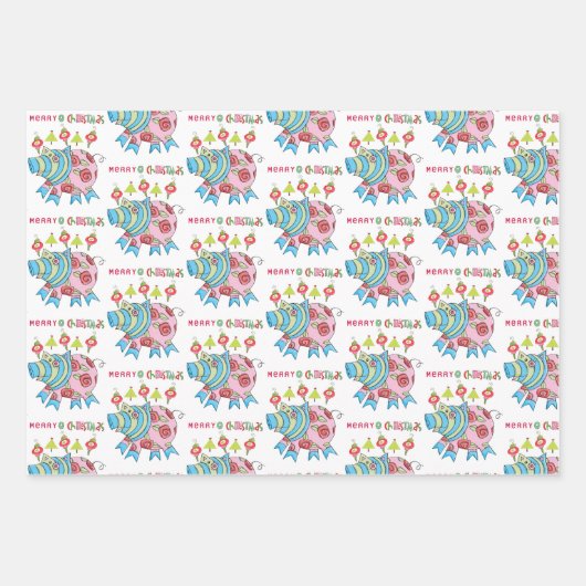 Polar Bear Weihnachtsblätter Wrapping Paper Pig Geschenkpapier Set (Vorderseite)