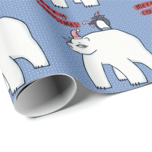 Polar Bear Weihnachtsblauer Wrapping Paper Geschenkpapier (Rolleneckpunkt)