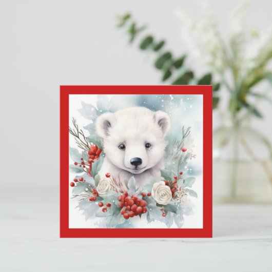 Polar Bear Weihnachtsessen Party Einladung (Stehend Vorderseite)