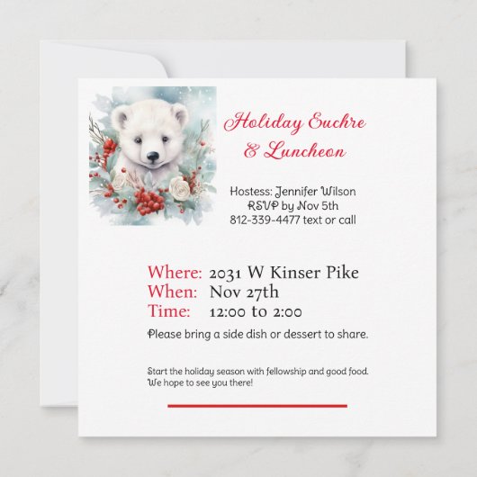 Polar Bear Weihnachtsessen Party Einladung (Rückseite)