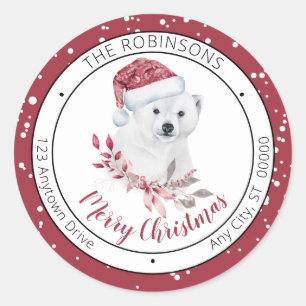 Polar Bear Weihnachtsmannmütze Frohe Weihnachtsf Runder Aufkleber