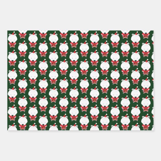 Polar Bear Weihnachtsmannmütze Grün Weihnachtsfeie Geschenkpapier Set (Vorderseite)