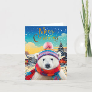 Polar Bear Weihnachtsmannmütze und Schal Frohe Wei Feiertagskarte