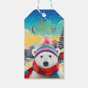 Polar Bear Weihnachtsmannmütze und Schal Frohe Wei Geschenkanhänger