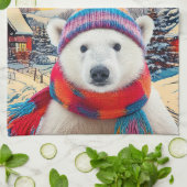 Polar Bear Weihnachtsmannmütze und Schal Frohe Wei Geschirrtuch (Gefaltet)