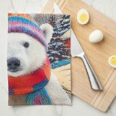 Polar Bear Weihnachtsmannmütze und Schal Frohe Wei Geschirrtuch (Viertel Falte)