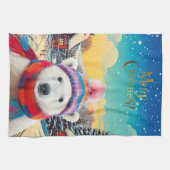 Polar Bear Weihnachtsmannmütze und Schal Frohe Wei Geschirrtuch (Horizontal)