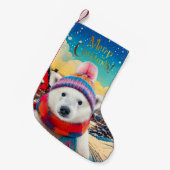 Polar Bear Weihnachtsmannmütze und Schal Frohe Wei Kleiner Weihnachtsstrumpf (Vorderansicht (hängend))