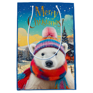 Polar Bear Weihnachtsmannmütze und Schal Frohe Wei Mittlere Geschenktüte
