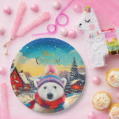 Polar Bear Weihnachtsmannmütze und Schal Frohe Wei Pappteller (Party)