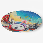 Polar Bear Weihnachtsmannmütze und Schal Frohe Wei Pappteller (Schrägansicht)