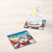 Polar Bear Weihnachtsmannmütze und Schal Frohe Wei Rechteckiger Pappuntersetzer (Vor Ort)