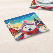 Polar Bear Weihnachtsmannmütze und Schal Frohe Wei Rechteckiger Pappuntersetzer (angewinkelt)