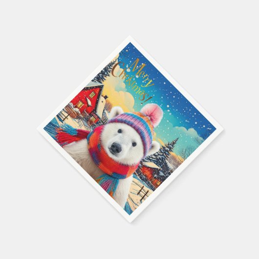 Polar Bear Weihnachtsmannmütze und Schal Frohe Wei Serviette (Ecke)