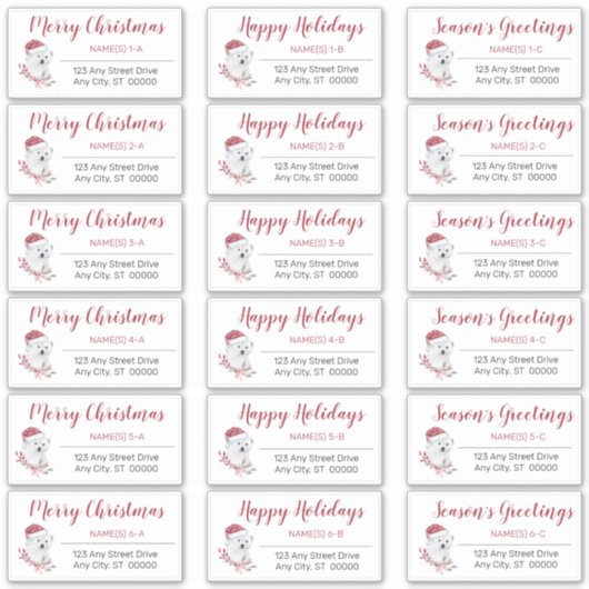 Polar Bear | Weihnachtsmannmütze Weihnachtsadresse Aufkleber (Vorderseite)