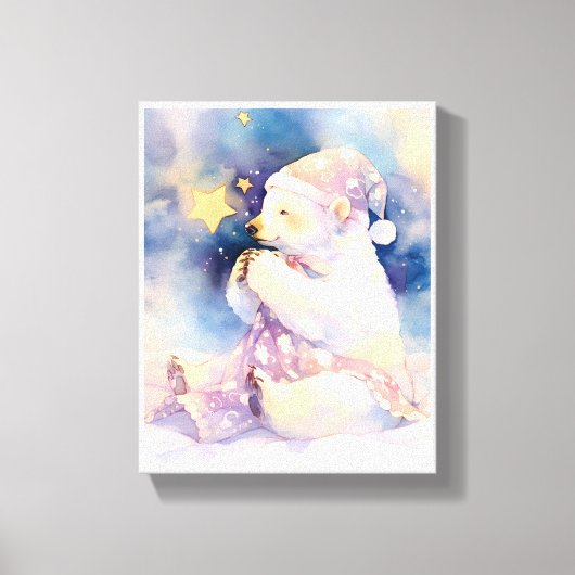 Polar Bear Whimsical Watercolor Nursery Canvas  Leinwanddruck (Vorderseite)