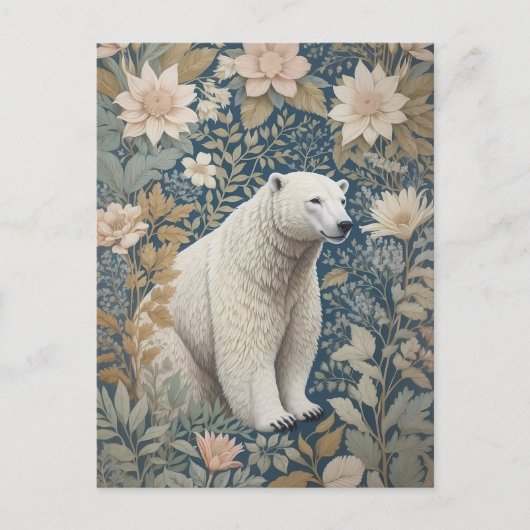 Polar Bear William Morris Inspiriert floral Postkarte (Vorderseite)
