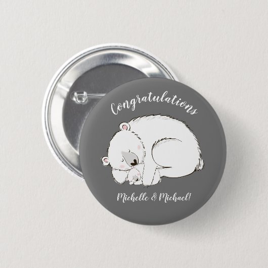 Polar Bear Winter Baby Dusche Button (Vorne & Hinten)