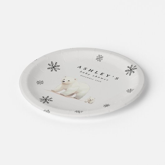 Polar Bear Winter Baby Dusche Pappteller (Schrägansicht)