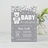 Polar Bear Winter Baby Shower Snowflake Einladung (Stehend Vorderseite)