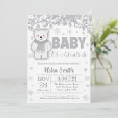 Polar Bear Winter Baby Shower Snowflake Einladung (Stehend Vorderseite)