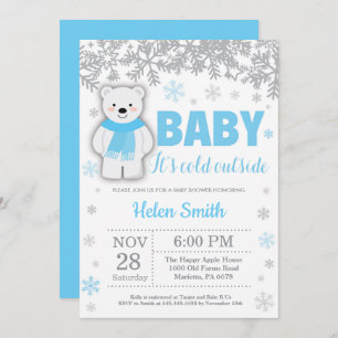 Polar Bear Winter Blue Boy Baby Showflake Einladung