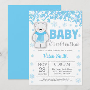 Polar Bear Winter Blue Boy Babydusche Schneeflocke Einladung