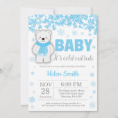 Polar Bear Winter Blue Boy Babydusche Schneeflocke Einladung (Vorderseite)