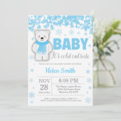 Polar Bear Winter Blue Boy Babydusche Schneeflocke Einladung (Stehend Vorderseite)