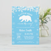 Polar Bear Winter Blue Boy Babydusche Schneeflocke Einladung (Stehend Vorderseite)