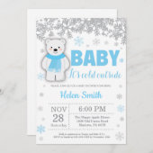 Polar Bear Winter Blue Boy Babydusche Schneeflocke Einladung (Vorne/Hinten)