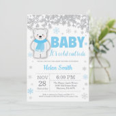 Polar Bear Winter Blue Boy Babydusche Schneeflocke Einladung (Stehend Vorderseite)