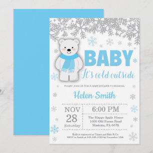 Polar Bear Winter Blue Boy Babydusche Schneeflocke Einladung