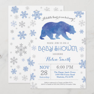 Polar Bear Winter Blue Boy Babydusche Schneeflocke Einladung