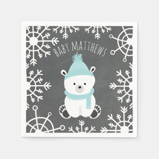 Polar Bear Winter Boy Babydusche Napkins Serviette (Vorderseite)