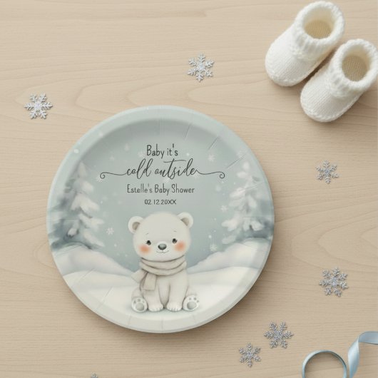 Polar Bear Winter Gender Neutral Snow Baby Shower Pappteller
