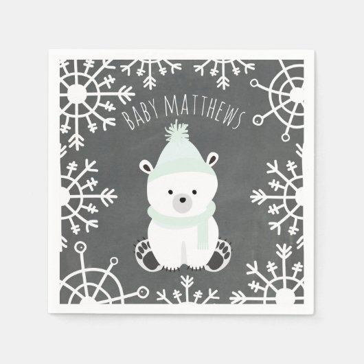 Polar Bear Winter Neutral Baby Shower Napkins Serviette (Vorderseite)