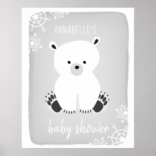 Polar Bear Winter Neutral Gray Baby Shower Poster (Vorne)
