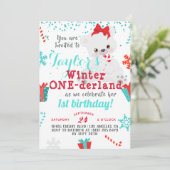 Polar Bear Winter One-derland Birthday Einladung (Stehend Vorderseite)