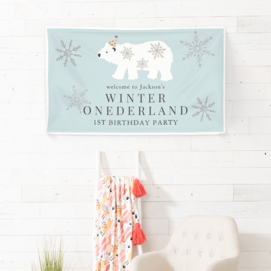Polar Bear Winter Onederland Blue 1. Geburtstag Banner (Insitu)